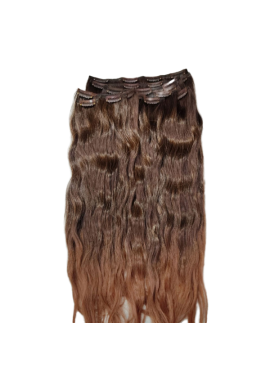 10 Piece Wavy Long 55-60cm Full Head Clip-on Hair Extensions XXL - 1b-30 Brown Ombre