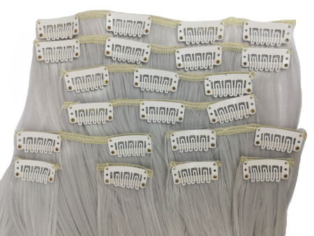 10 Piece Wavy Long 55-60cm Full Head Clip-on Hair Extensions XXL - 1001B Silver platinum