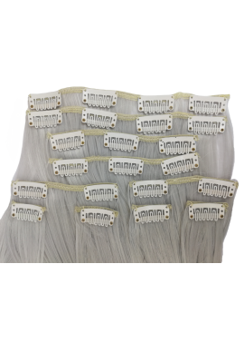 10 Piece Wavy Long 55-60cm Full Head Clip-on Hair Extensions XXL - 1001B Silver platinum