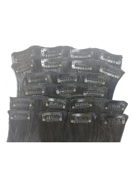 10 Piece Wavy Long 55-60cm Full Head Clip-on Hair Extensions XXL - 1b Natural Black Brown