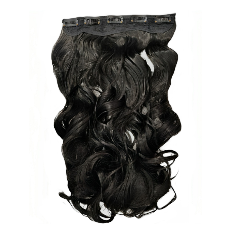 1 Piece Wavy 5 Clip Synthetic Hair Extension XXL 60cm - 1 Jet Black