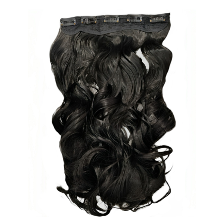1 Piece Wavy 5 Clip Synthetic Hair Extension XXL 60cm - 1 Jet Black