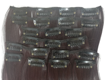 10 Piece Wavy Long 55-60cm Full Head Clip-on Hair Extensions XXL - 99J Deep Plum